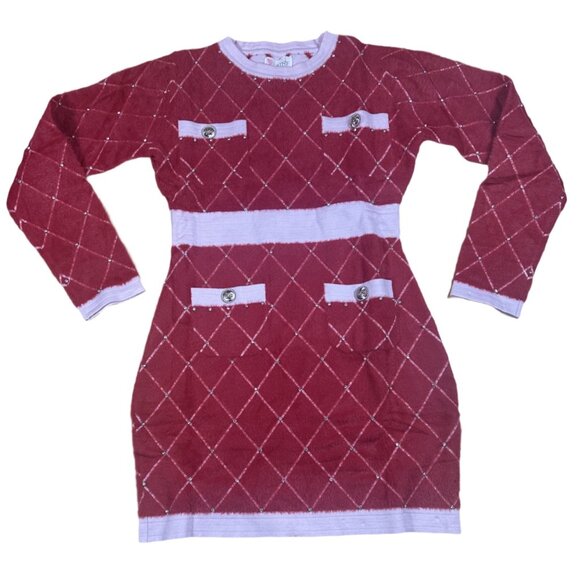 NWT Women’s Red Colorblock Studded Long Sleeve Bodycon Mini Dress Large - Picture 5 of 8